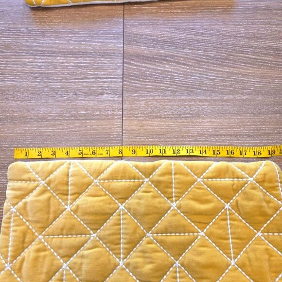 Velvet Pillow Sham Gold With White Stitching Geometric Pattern Rectangle - Picture 5 of 5